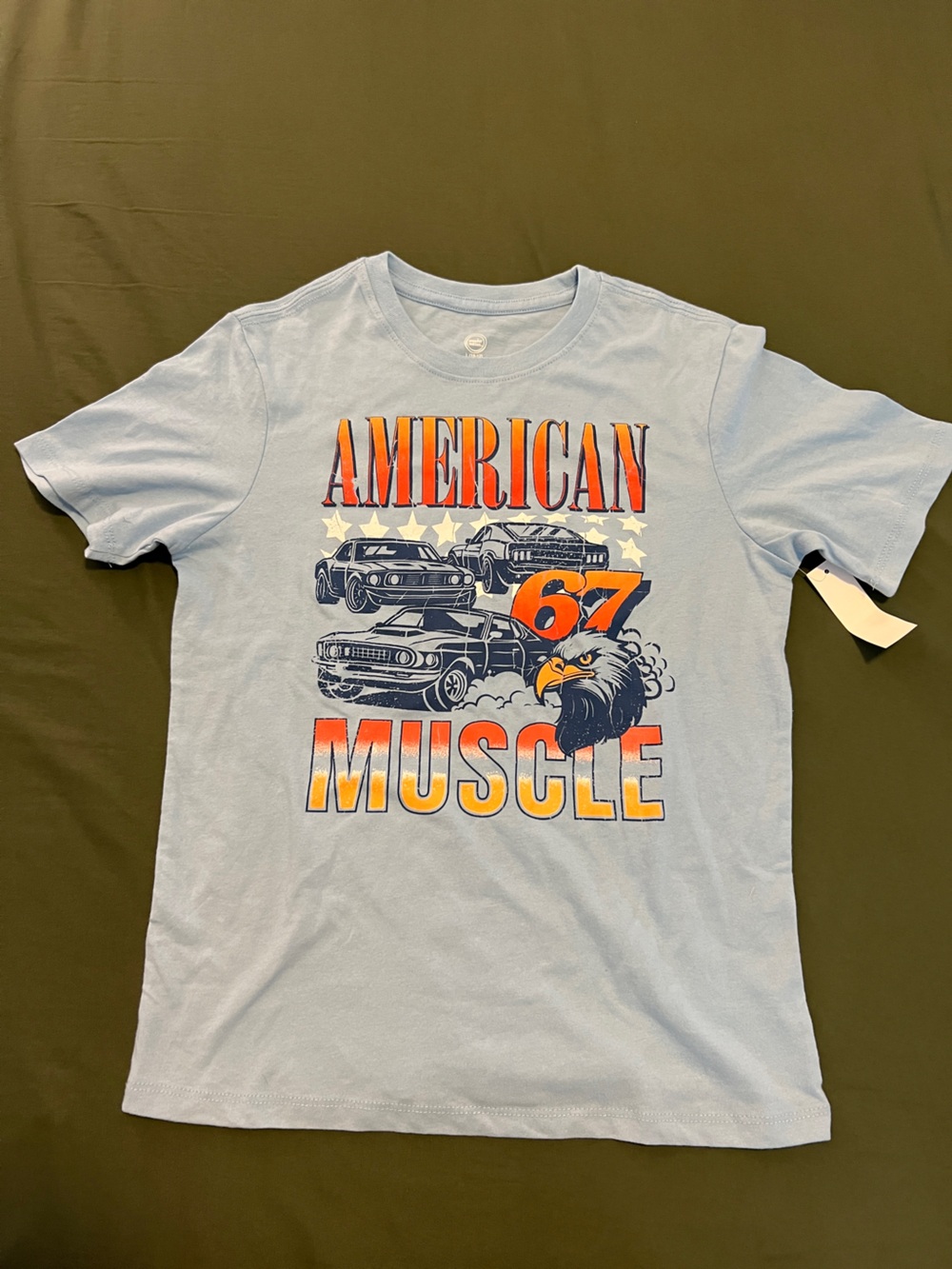 Light Blue 'American Muscle' Graphic Tee Boy’s Size L 10-12
